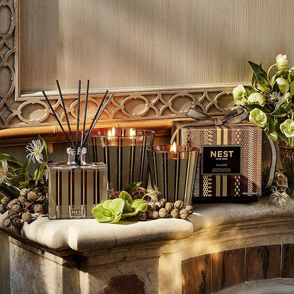 NEST New York Reed Diffuser, Hearth - 5.9 fl oz - Fragrance for Up to 90 Days - Reusable, Refillable Glass Holder - Includes 8 All-Natural Reed Sticks - Flame Free