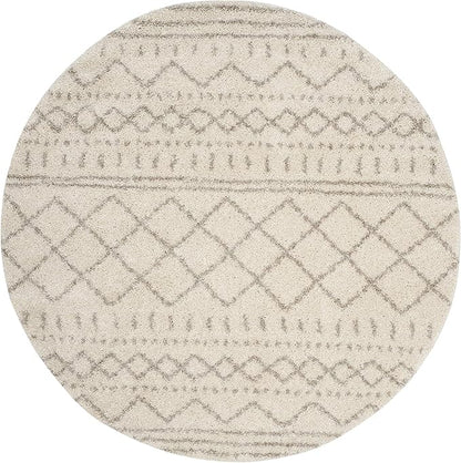 SAFAVIEH Arizona Shag Collection Area Rug - 9' Round, Ivory & Beige, Moroccan Design, Non-Shedding, 1.6-inch Thick, Ideal for High Traffic Areas in Living Room, Bedroom (ASG741A-9R)
