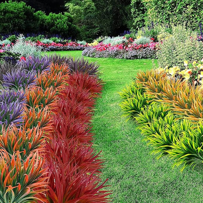 16pcs Artificial Plants Outdoor Flowers UV Resistant Fake Tall Grass Plants Faux Tropical Shrubs Plastic Greenery Bushes Front Porch Patio Garden Outside Decoration (Purple)