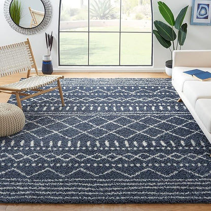 SAFAVIEH Arizona Shag Collection Area Rug - 10' x 14', Slate Blue & Ivory, Moroccan Design, Non-Shedding, 1.6-inch Thick, Ideal for High Traffic Areas in Living Room, Bedroom (ASG741L-10)