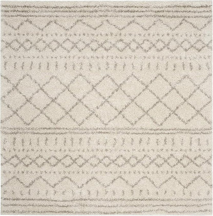 SAFAVIEH Arizona Shag Collection Area Rug - 3'2" Square, Ivory & Beige, Moroccan Design, Non-Shedding & Easy Care, 1.6-inch Thick Ideal for High Traffic Areas in Living Room, Bedroom (ASG741A)