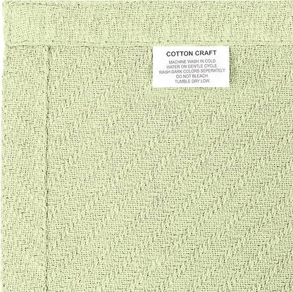 COTTON CRAFT Soft Cotton Thermal Blanket - Plush Herringbone Twill - All Season Luxurious Breathable Skin Friendly Lightweight Cooling Throw Blanket - Sofa Couch Travel Camping Dorm - Full Queen Sage