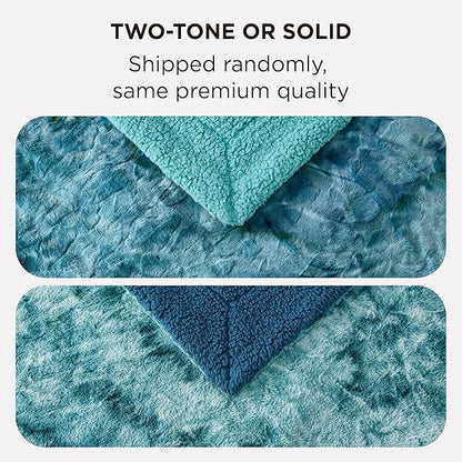 Bedsure GentleSoft Sherpa Fluffy Blanket Twin Size - Fleece Warm and Cozy Throw for Women Gift, Plush & Fuzzy Faux Fur Christmas Blanket for Couch, Sofa, Bed Decor, Tie Dye Design, Teal, 60x80 Inches
