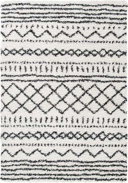 SAFAVIEH Arizona Shag Collection Area Rug - 6' x 8', Ivory & Black, Non-Shedding & Easy Cleaning, Plush Thick Pile, Ideal for Living Room, Bedroom, Dining Space (ASG741Z)