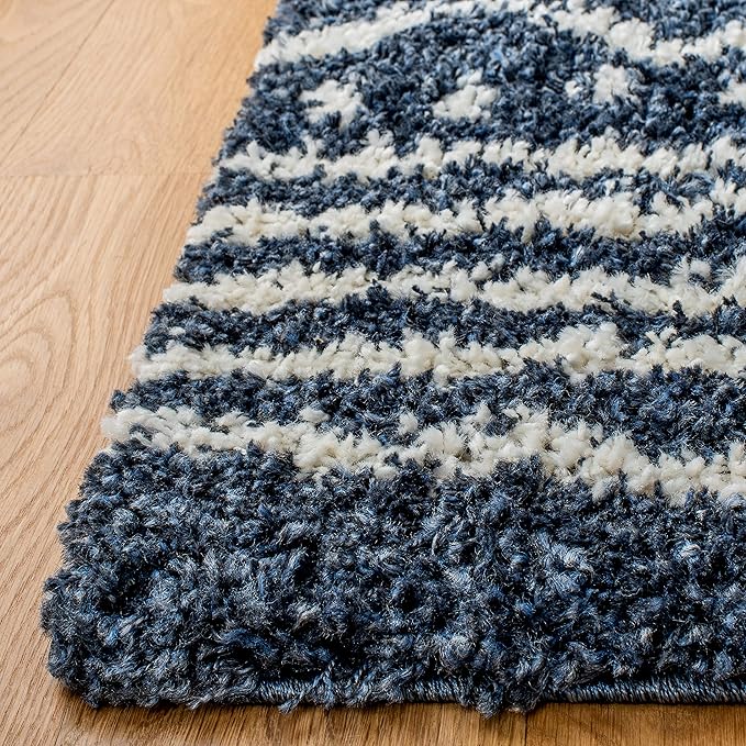 SAFAVIEH Arizona Shag Collection Runner Rug - 2'3" x 6' Runner, Slate Blue & Ivory, Moroccan Design, Non-Shedding, 1.6-inch Thick, Ideal for High Traffic Areas in Living Room, Bedroom (ASG741L-26)