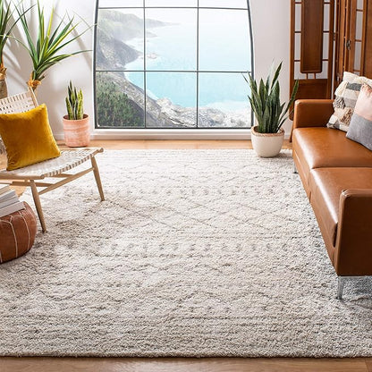 SAFAVIEH Arizona Shag Collection Area Rug - 3'2" Square, Ivory & Beige, Moroccan Design, Non-Shedding & Easy Care, 1.6-inch Thick Ideal for High Traffic Areas in Living Room, Bedroom (ASG741A)