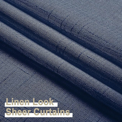 Aiyueng Kirei 2 PCS Faux Linen Navy Blue Kitchen Sheer Curtains 36 inch Length, Soft Lightweight Textured Short Cafe Curtains for Farmhouse Bathroom Bedroom Small Windows, Each 30Wx36L inch, Navy