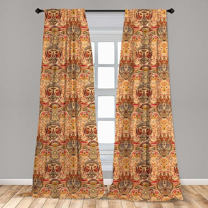 Ambesonne African Curtains, Motif with Pattern Design, Window Treatments 2 Panel Set for Living Room Bedroom, Pair of - 28" x 95", Brown Orange