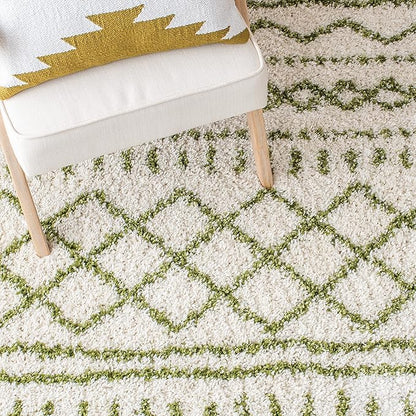 SAFAVIEH Area Rug 8x10 - Arizona Shag Collection - Large - Ivory & Green, Moroccan Design, Non-Shedding & Easy Cleaning, Ultra Plush Thick Pile, Ideal for Living Room, Bedroom, Dining Space (ASG741Y)