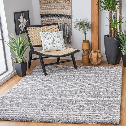 SAFAVIEH Arizona Shag Collection Accent Rug - 4' x 6', Grey & Ivory, Moroccan Design, Non-Shedding & Easy Care, 1.6-inch Thick Ideal for High Traffic Areas in Entryway, Living Room, Bedroom (ASG741G)