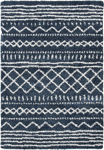 SAFAVIEH Arizona Shag Collection Area Rug - 6'7" x 9'2", Slate Blue & Ivory, Moroccan Design, Non-Shedding & Easy Care, 1.6-inch Thick Ideal for High Traffic Areas in Living Room, Bedroom (ASG741L)