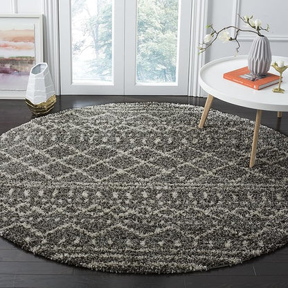 SAFAVIEH Arizona Shag Collection Area Rug - 10' Round, Charcoal/Beige, Geometric Design, Plush 1.6 Inch Thick Ideal for High Traffic Areas in Living Room, Bedroom, Dining (ASG741B)