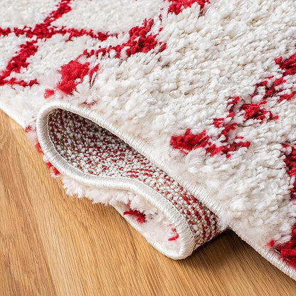 SAFAVIEH Arizona Shag Collection Area Rug - 9' x 12', Ivory & Red, Moroccan Design, Non-Shedding & Easy Care, 1.6-inch Thick Ideal for High Traffic Areas in Living Room, Bedroom (ASG741P)